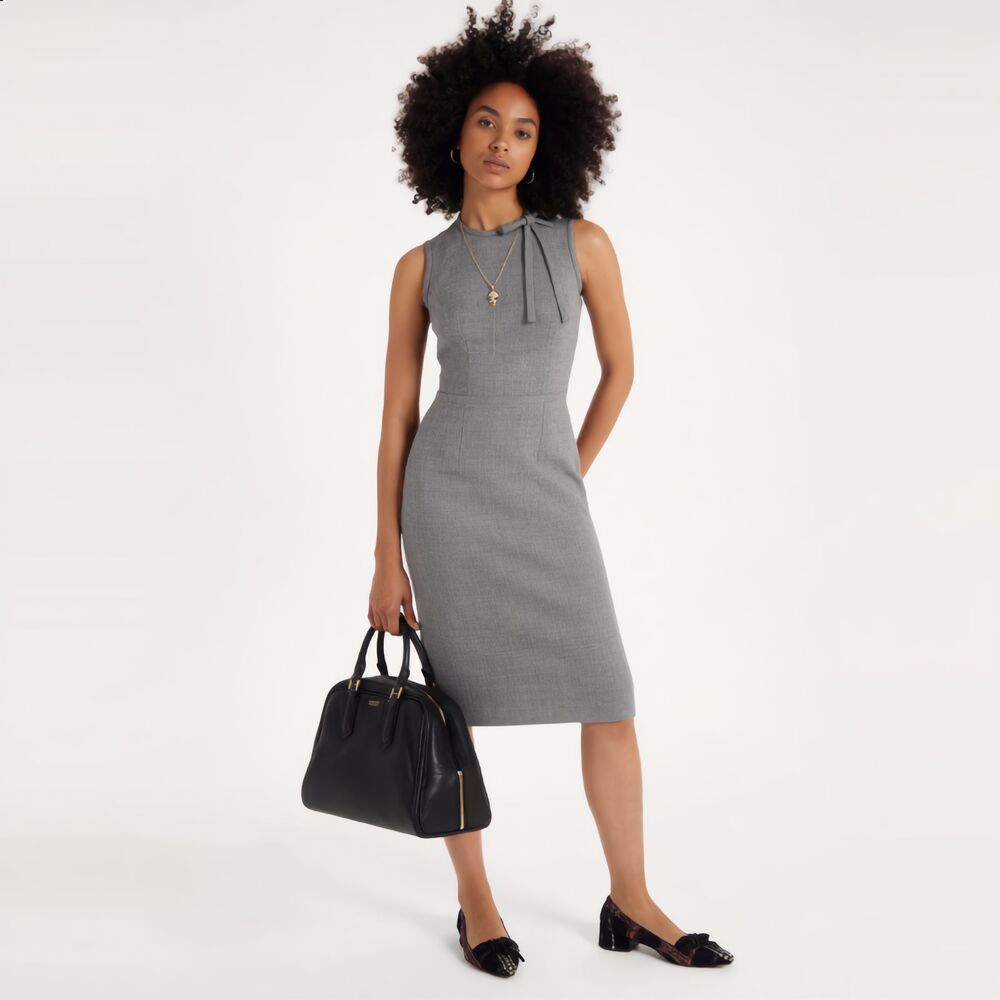 Brooks Brothers Red Fleece NWT Gray Wool Bow Neck Sheath Dress Size 0